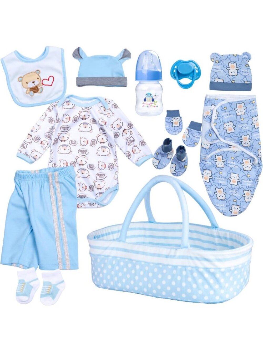 Adorable Reborn Baby Doll Clothes Set with Bassinet & Blanket for 17-22 Inch